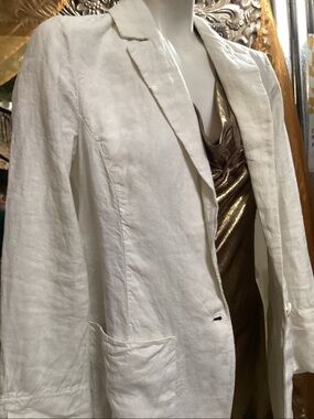 Women’s creme 100% Lino linen Italian Linen Single-Button BlazerTRANSIT